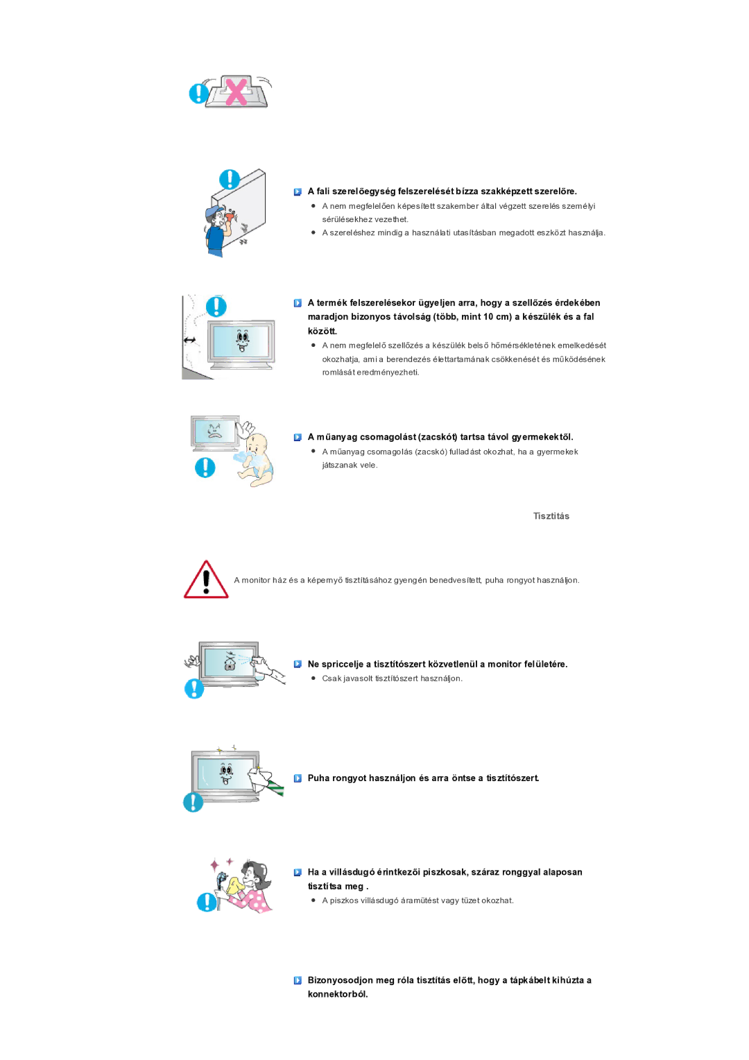 Samsung LS32BHYNS/EDC, LS32BHLNS/EDC, LS32BHPNS/EDC, LS32BHRNS/EDC manual Tisztitás 