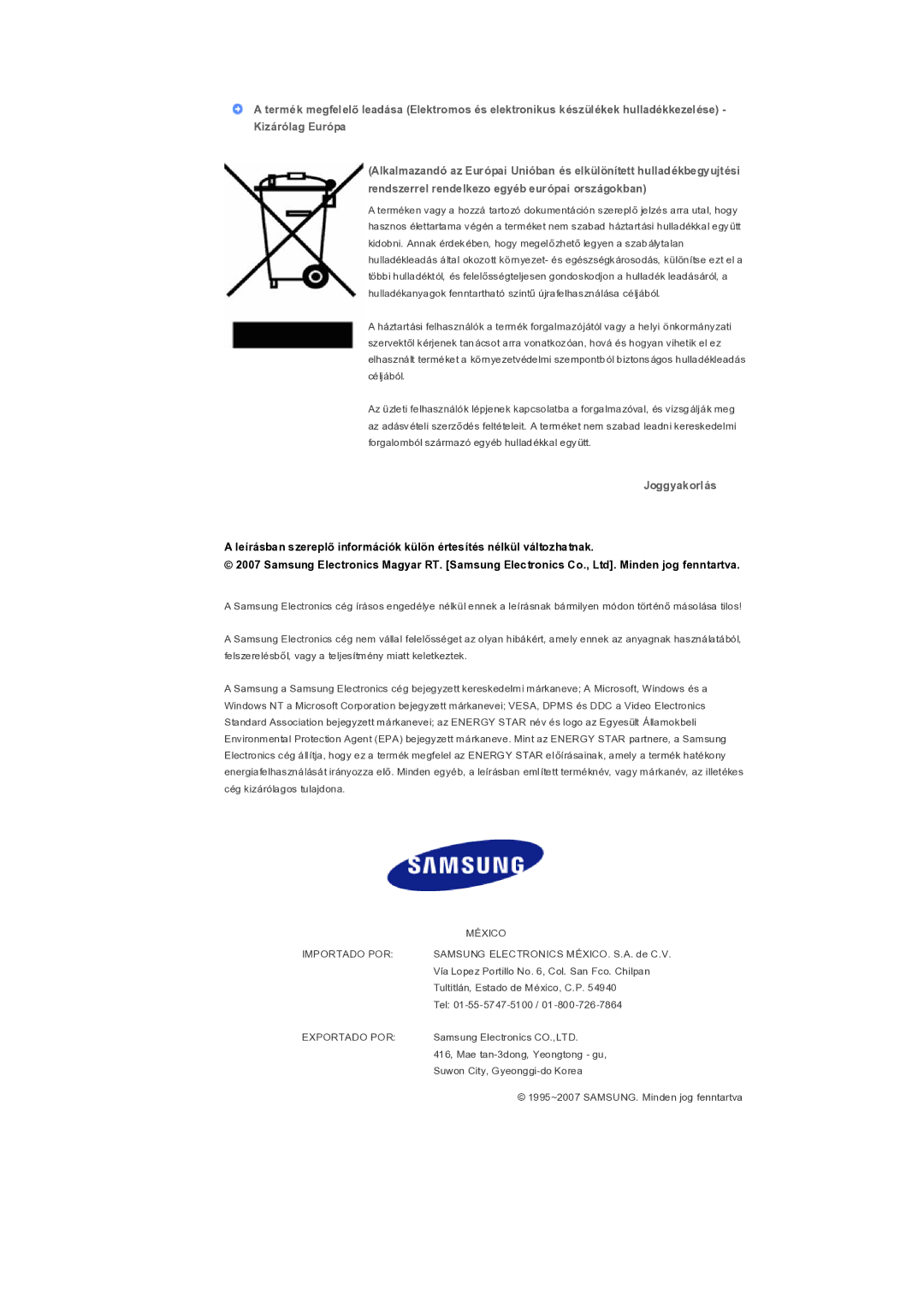 Samsung LS32BHRNS/EDC, LS32BHLNS/EDC, LS32BHYNS/EDC, LS32BHPNS/EDC manual Joggyakorlás, Importado POR 