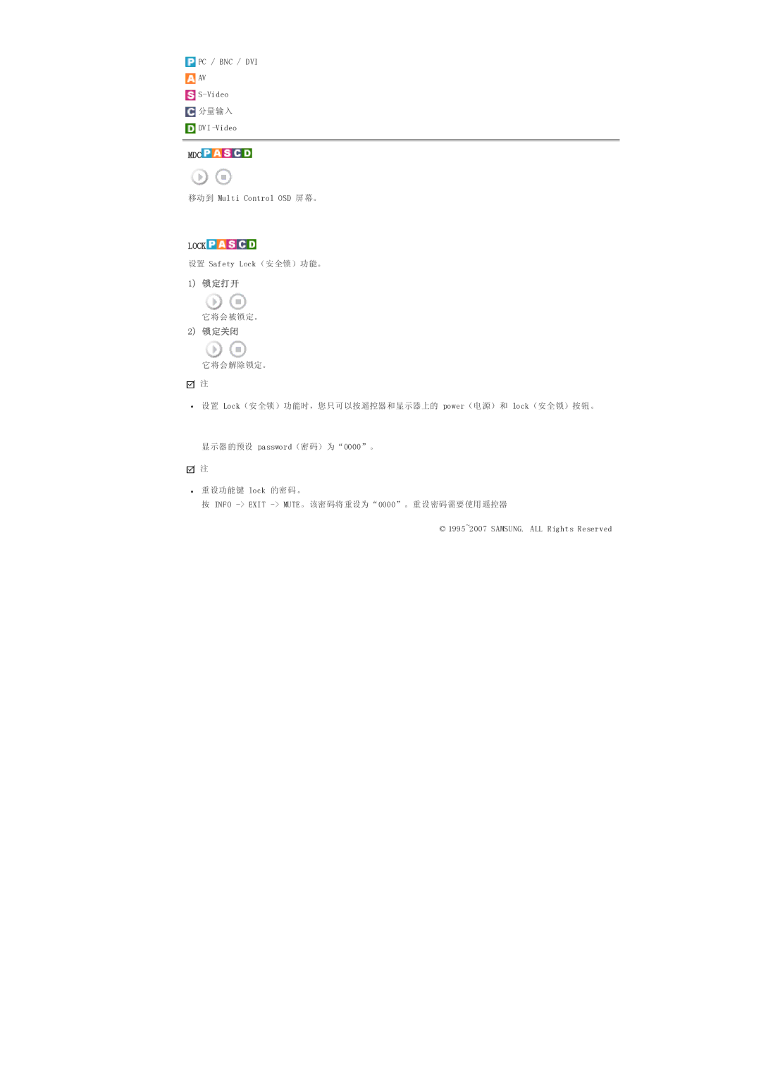 Samsung LS32BHPNS/EDC, LS32BHLNS/EDC, LS32BHYNS/EDC, LS32BHRNS/EDC manual Mdc, 锁定打开, 锁定关闭 