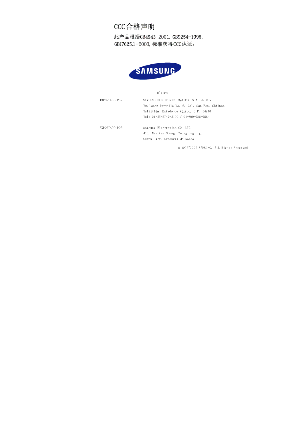 Samsung LS32BHYNS/EDC, LS32BHLNS/EDC, LS32BHPNS/EDC, LS32BHRNS/EDC manual México 