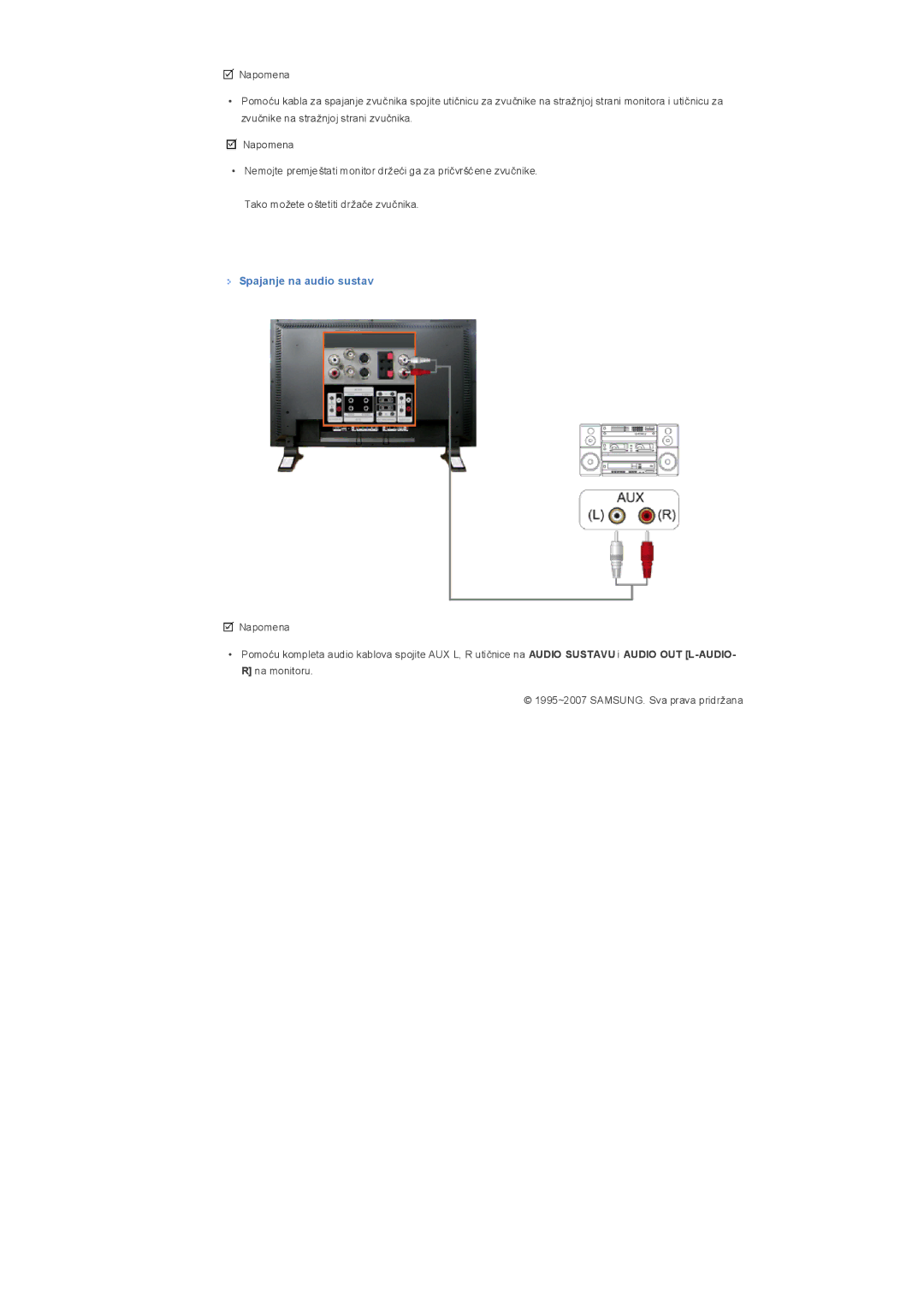 Samsung LS32BHYNS/EDC, LS32BHPNS/EDC, LS32BHYNB/EDC manual Spajanje na audio sustav 