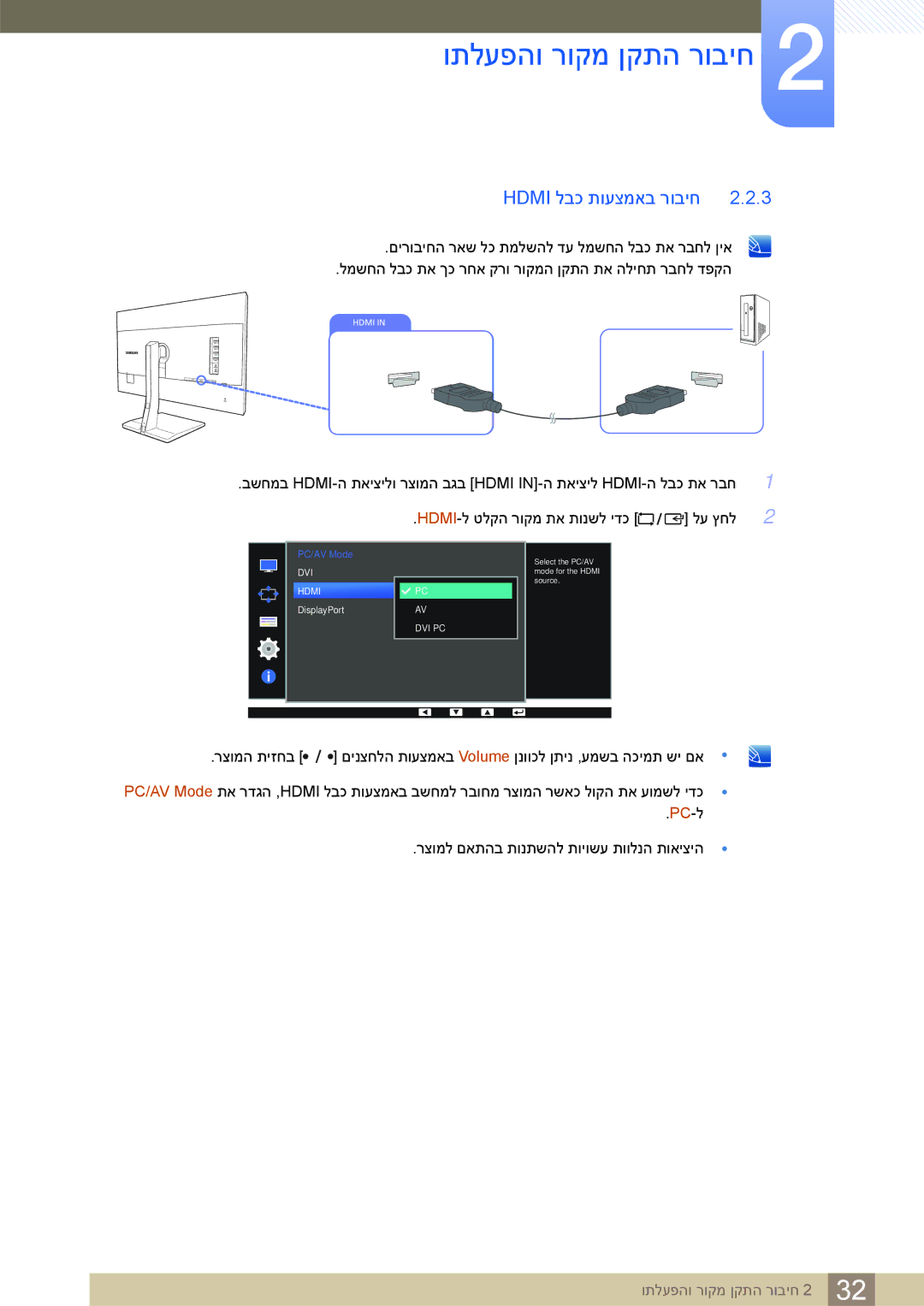 Samsung LS32D85KTSR/EN, LS32D85KTSR/CH manual Hdmi לבכ תועצמאב רוביח 