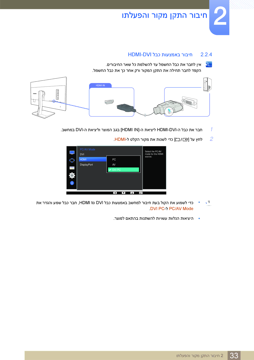 Samsung LS32D85KTSR/CH, LS32D85KTSR/EN manual Hdmi-Dvi לבכ תועצמאב רוביח 