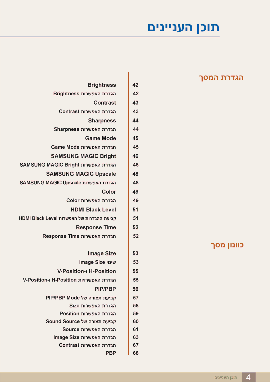 Samsung LS32D85KTSR/EN, LS32D85KTSR/CH manual ךסמה תרדגה ךסמ ןונווכ 