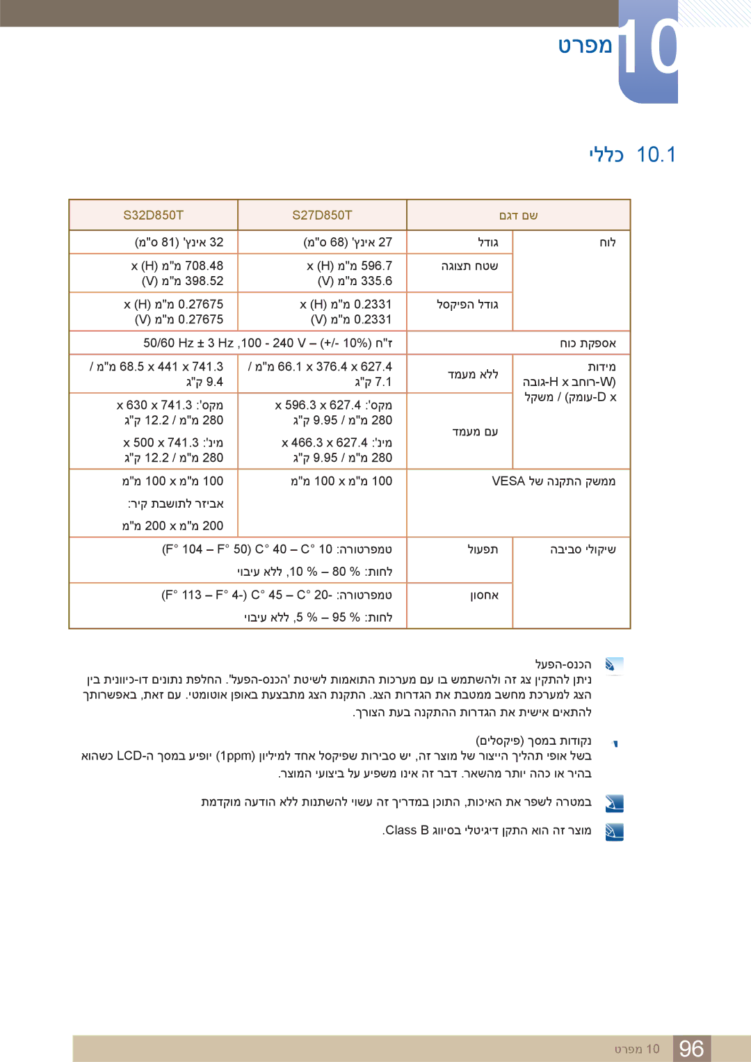 Samsung LS32D85KTSR/EN, LS32D85KTSR/CH manual טרפמ10, יללכ 