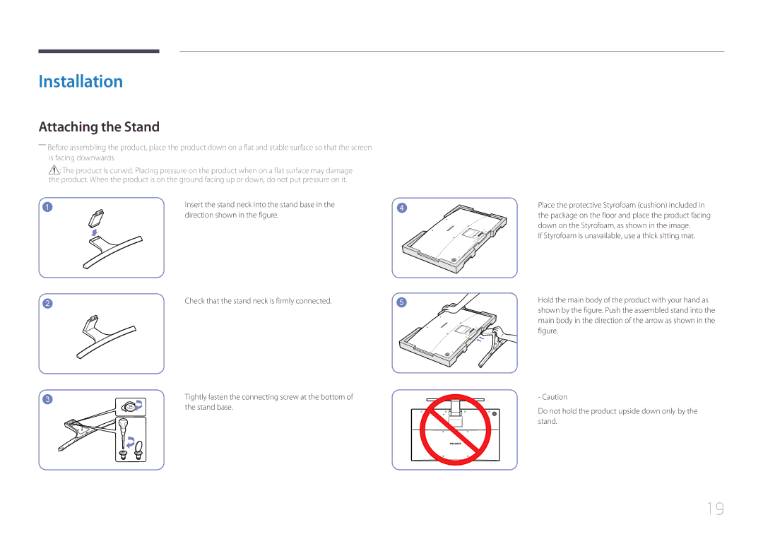 Samsung LS32E590CS/CI, LS32E590CS/EN manual Installation, Attaching the Stand 