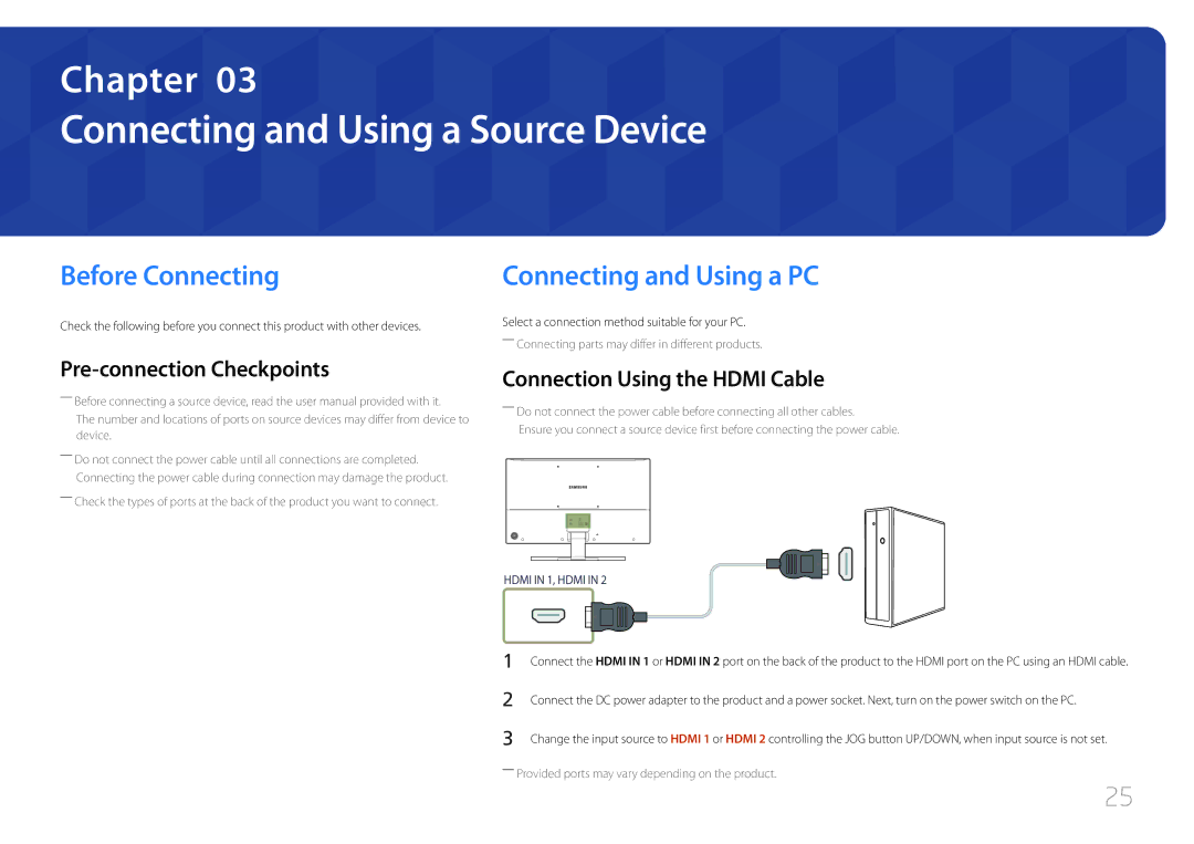 Samsung LS32E590CS/CI, LS32E590CS/EN Connecting and Using a Source Device, Before Connecting, Pre-connection Checkpoints 