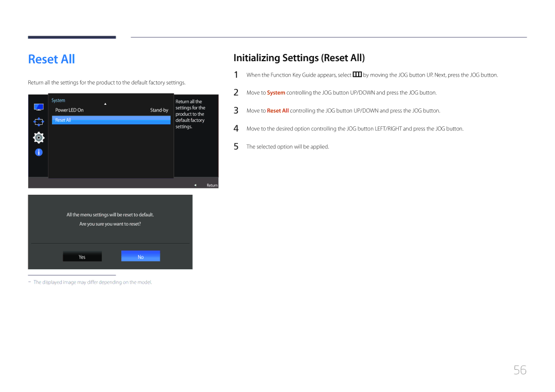 Samsung LS32E590CS/EN, LS32E590CS/CI manual Initializing Settings Reset All 