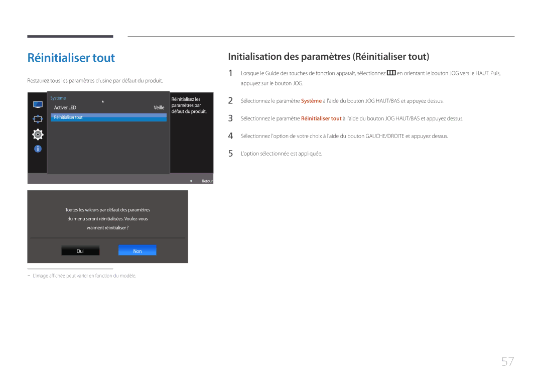 Samsung LS32E590CS/EN manual Initialisation des paramètres Réinitialiser tout, Réinitialisez les 