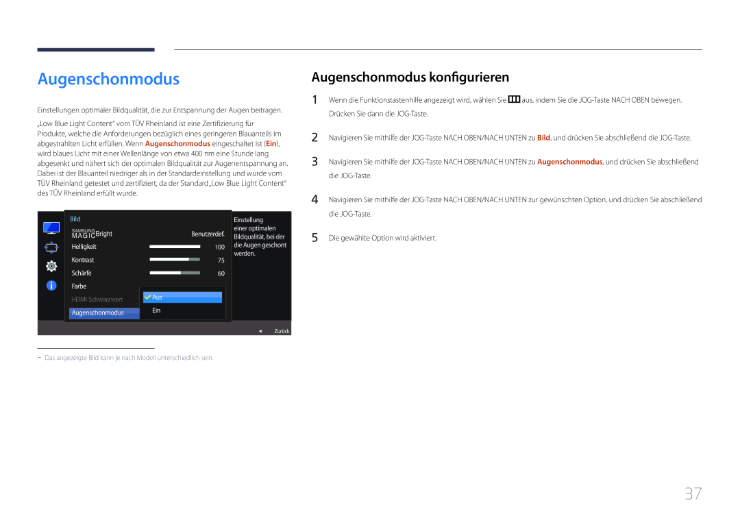 Samsung LS32E590CS/EN manual Augenschonmodus konfigurieren 