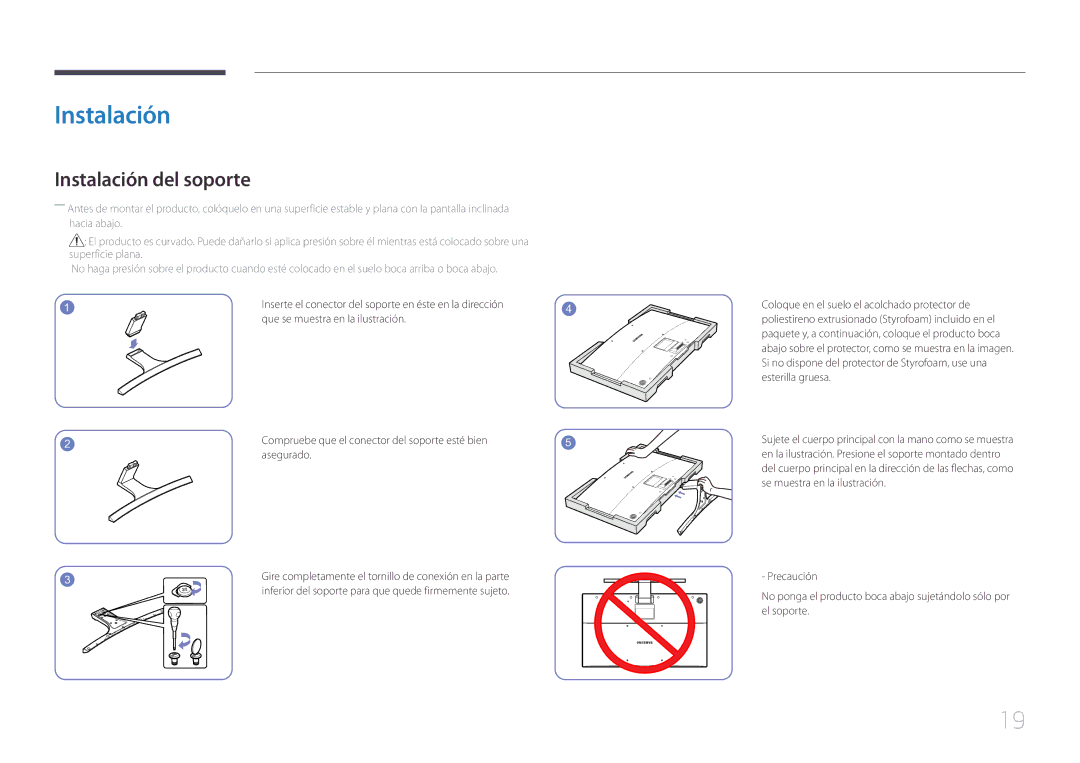 Samsung LS32E590CS/EN manual Instalación del soporte 