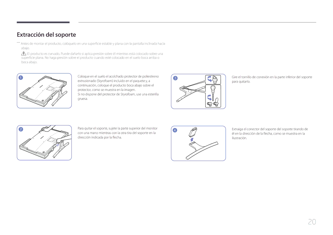 Samsung LS32E590CS/EN manual Extracción del soporte, Protector, como se muestra en la imagen, Gruesa 