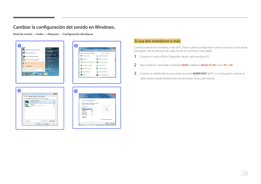 Samsung LS32E590CS/EN manual Cambiar la configuración del sonido en Windows 