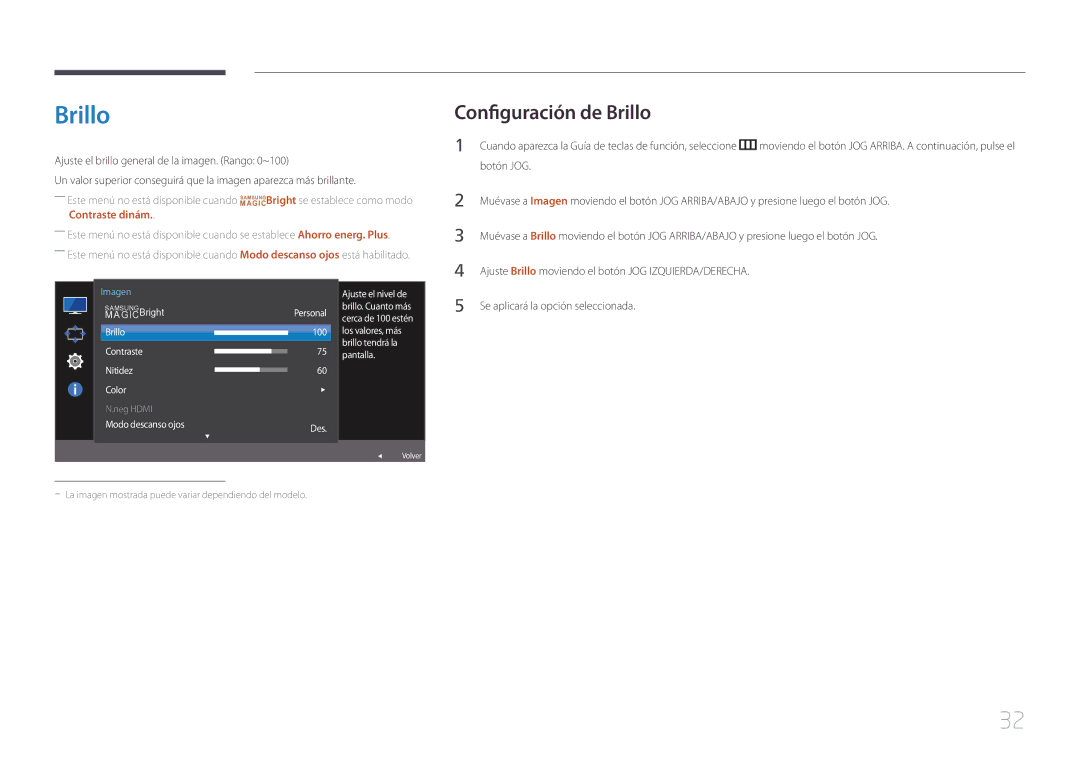 Samsung LS32E590CS/EN manual Configuración de Brillo 