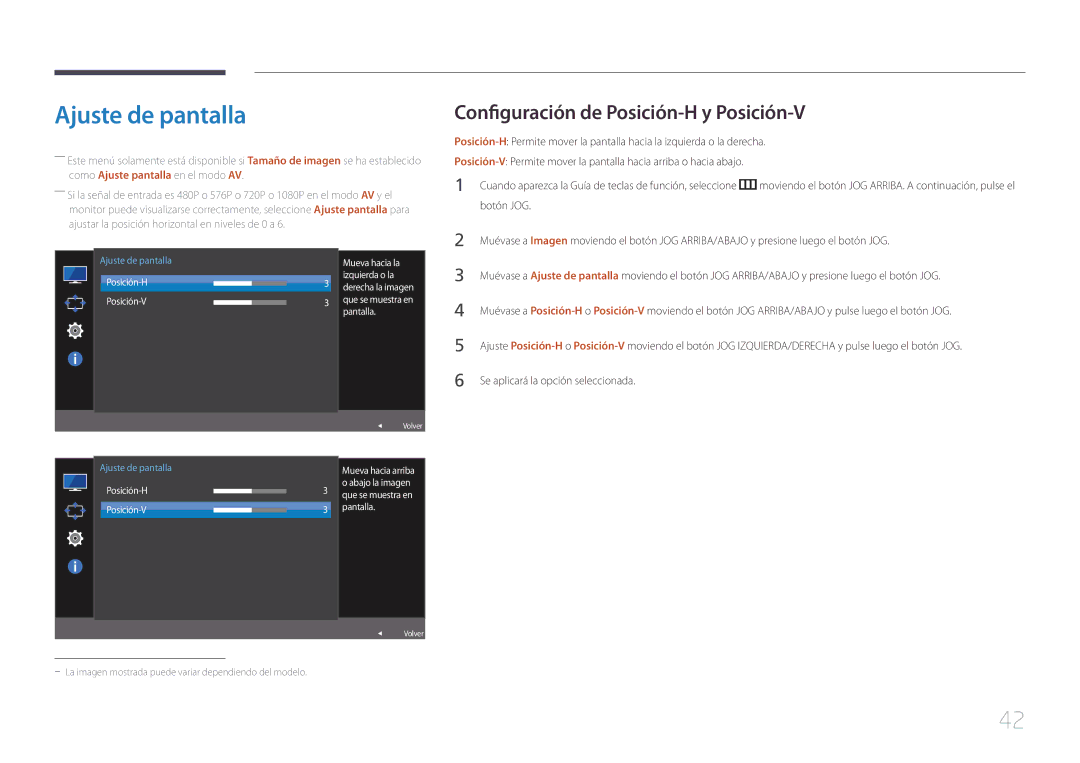 Samsung LS32E590CS/EN Ajuste de pantalla, Configuración de Posición-H y Posición-V, Se aplicará la opción seleccionada 