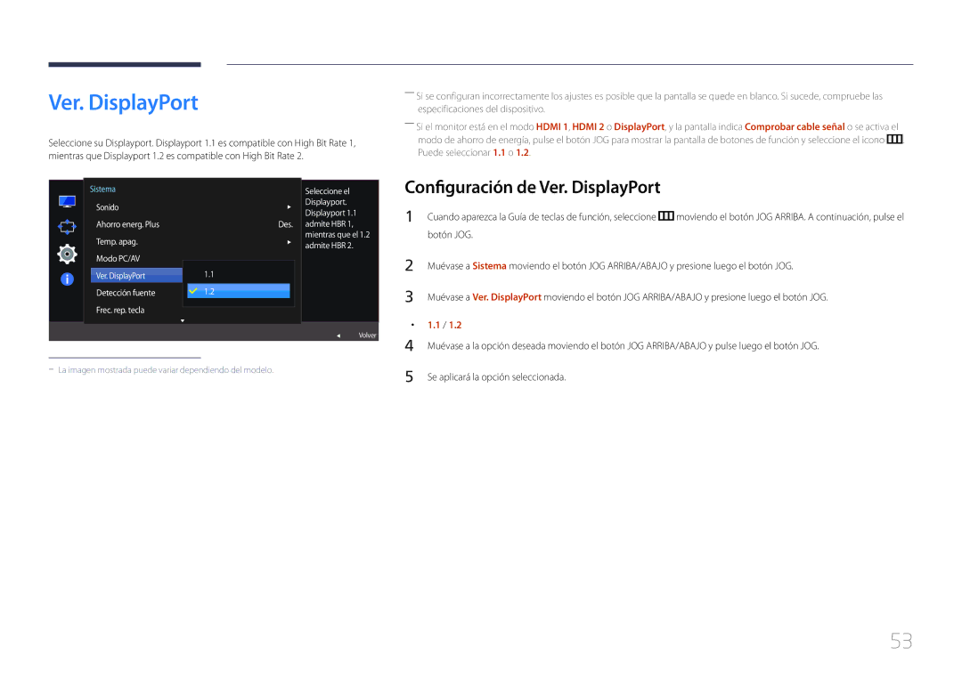 Samsung LS32E590CS/EN manual Configuración de Ver. DisplayPort 