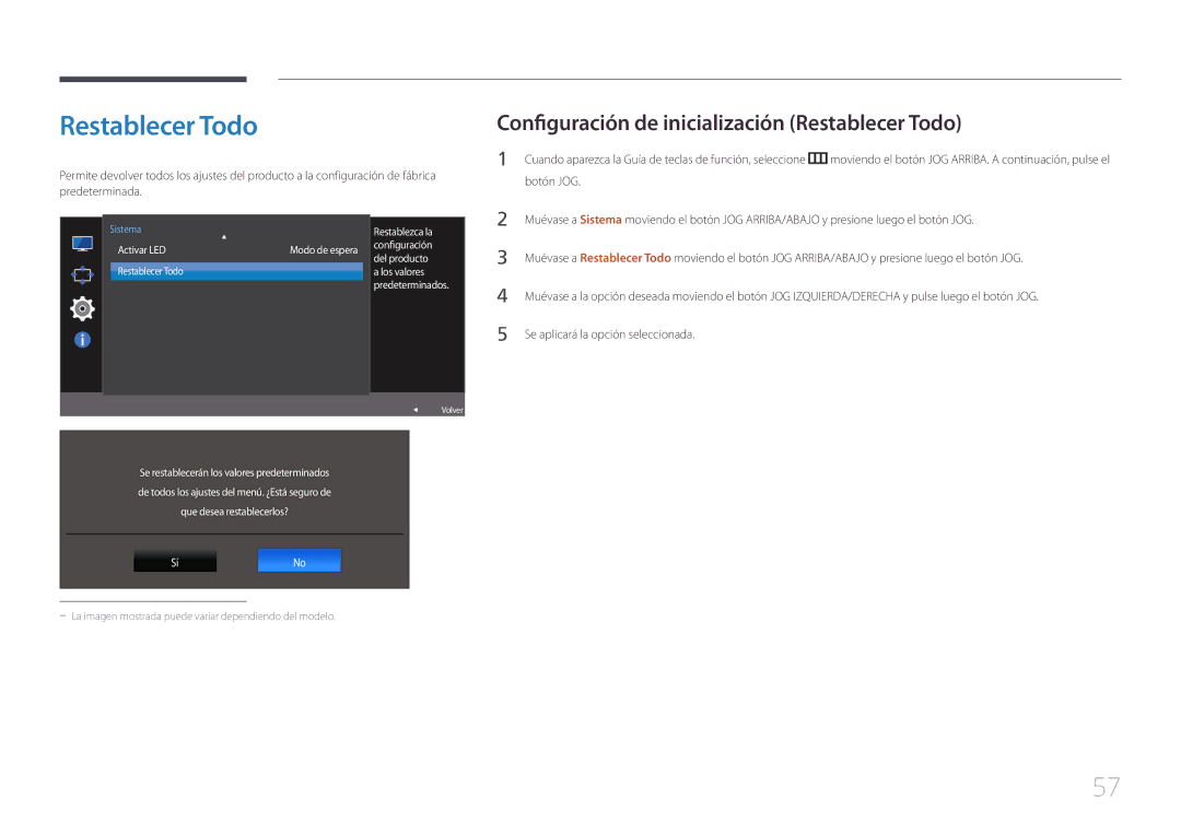 Samsung LS32E590CS/EN manual Configuración de inicialización Restablecer Todo 