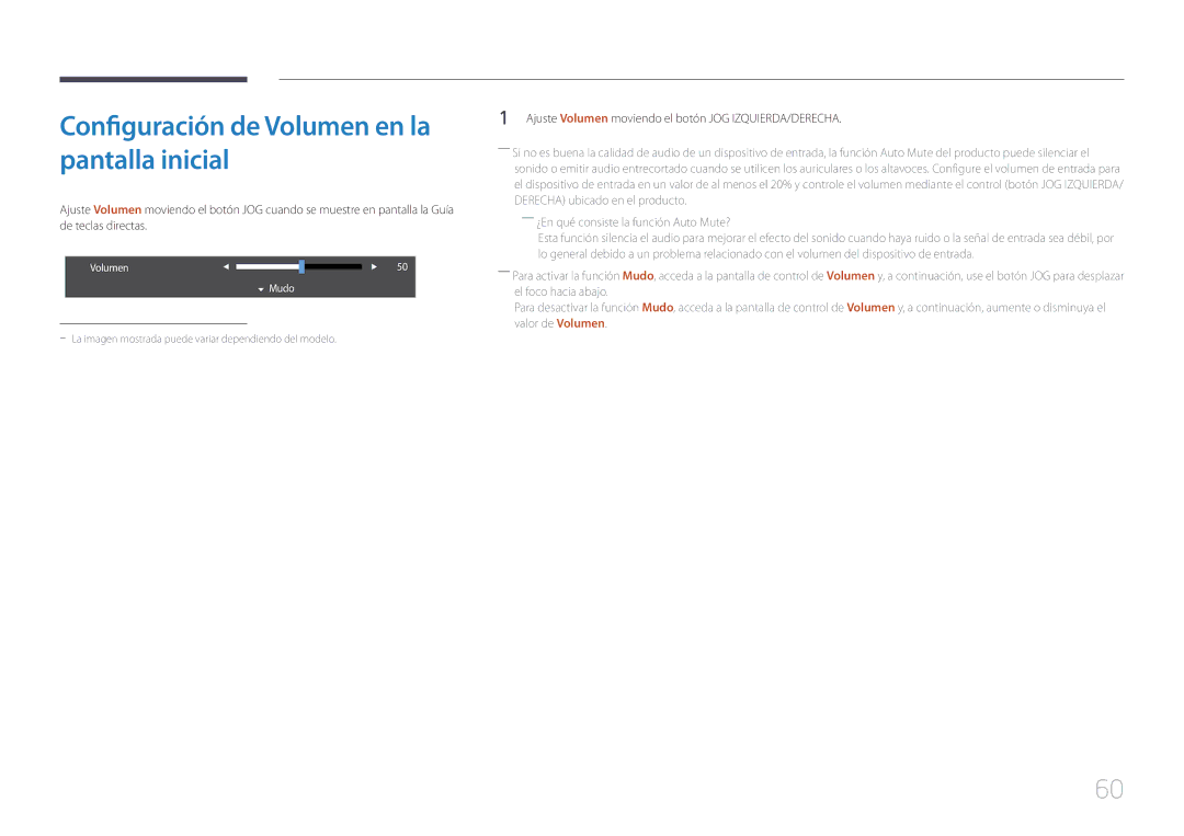 Samsung LS32E590CS/EN manual Configuración de Volumen en la pantalla inicial, Volumen Mudo 