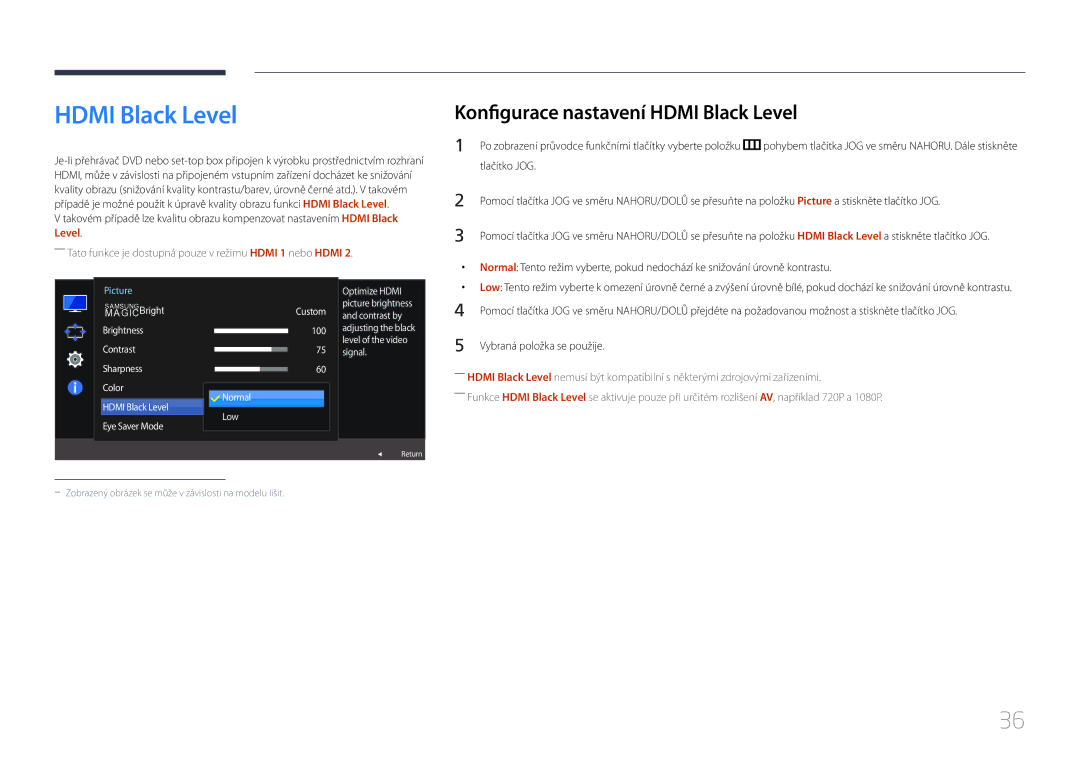 Samsung LS32E590CS/EN manual Konfigurace nastavení Hdmi Black Level 