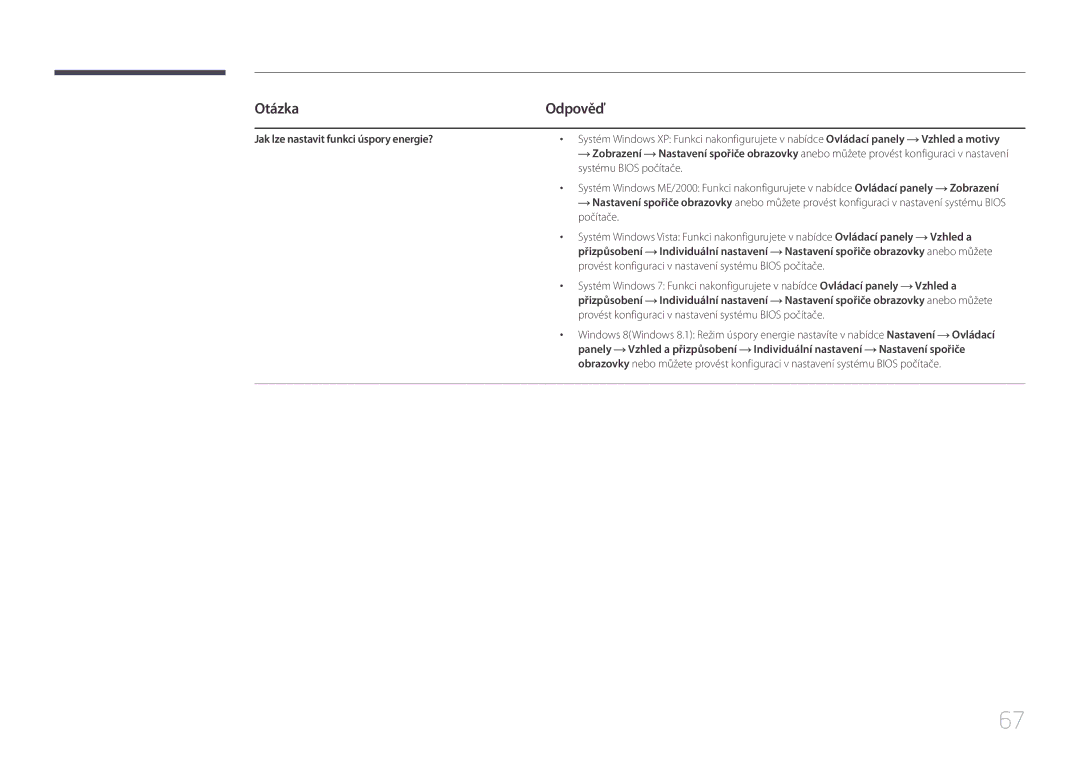 Samsung LS32E590CS/EN manual Otázka, Jak lze nastavit funkci úspory energie?, Počítače 