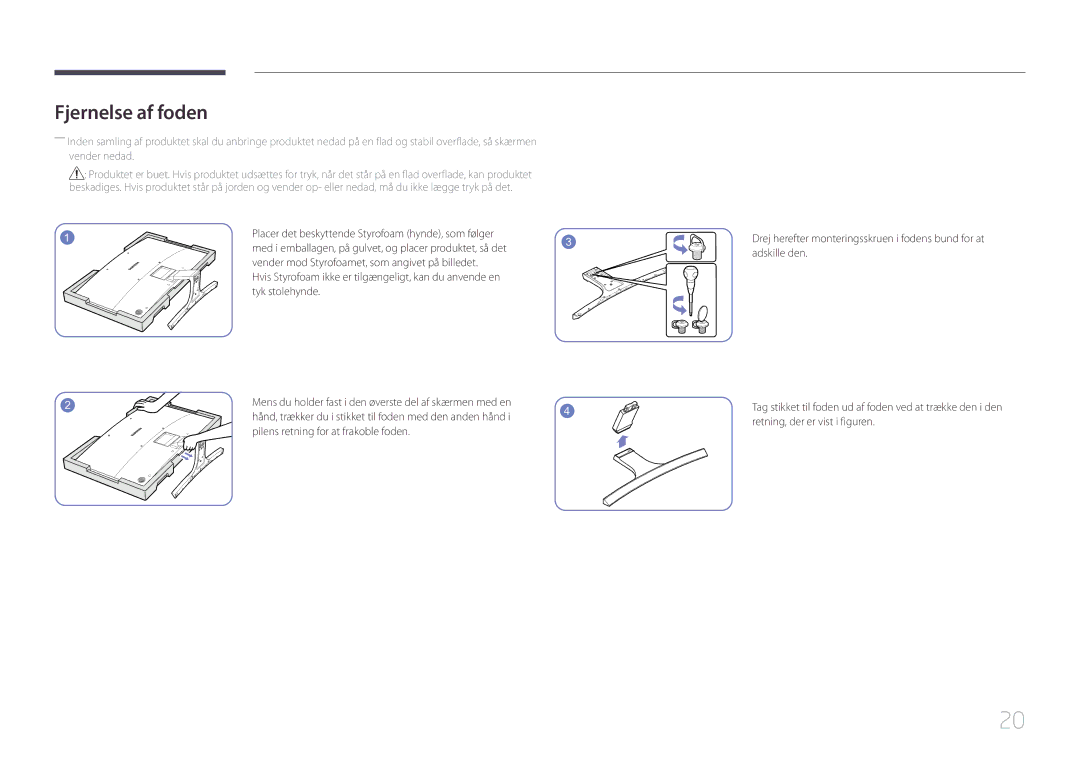 Samsung LS32E590CS/EN manual Fjernelse af foden, Tyk stolehynde 