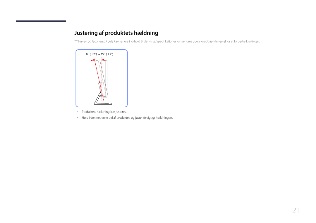 Samsung LS32E590CS/EN manual Justering af produktets hældning 