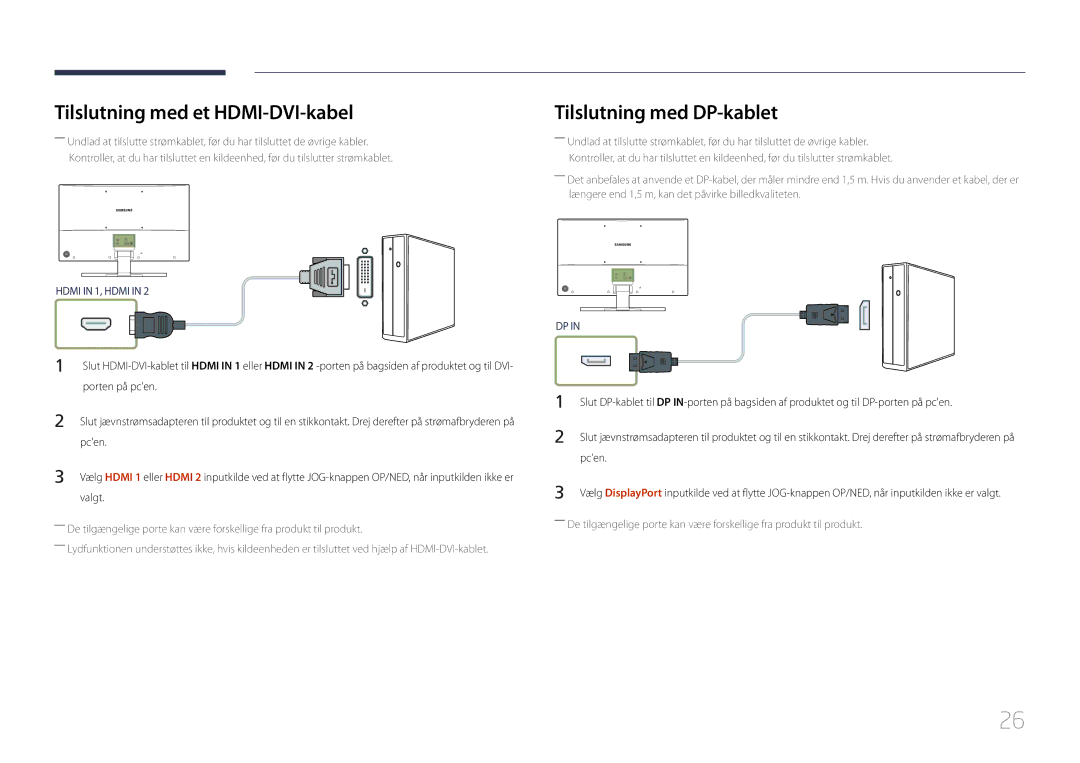 Samsung LS32E590CS/EN manual Tilslutning med et HDMI-DVI-kabel, Tilslutning med DP-kablet, Porten på pcen, Pcen, Valgt 