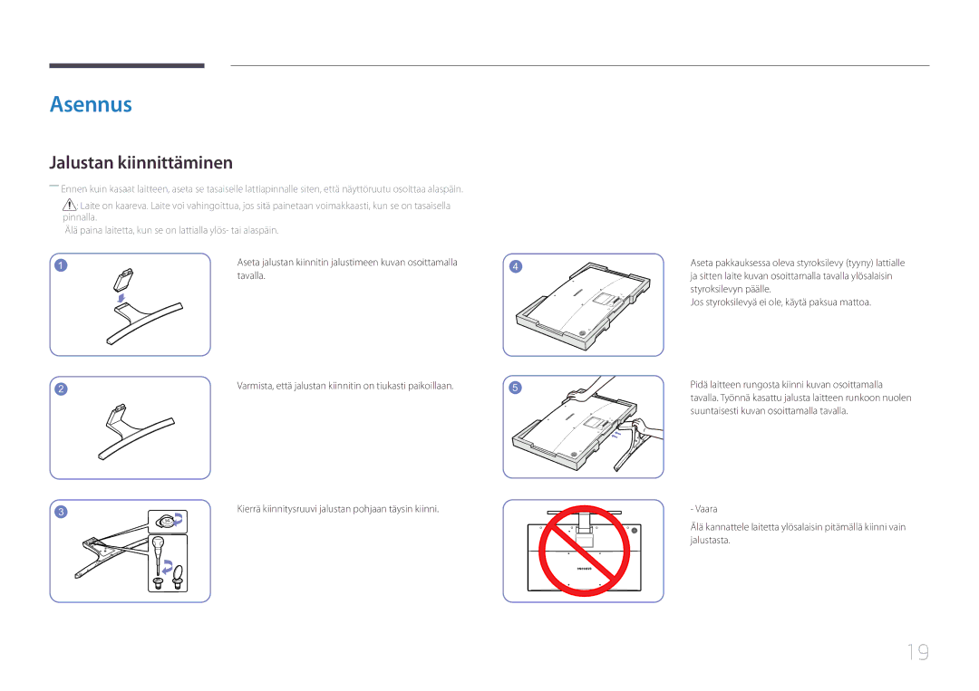 Samsung LS32E590CS/EN manual Asennus, Jalustan kiinnittäminen, Tavalla 