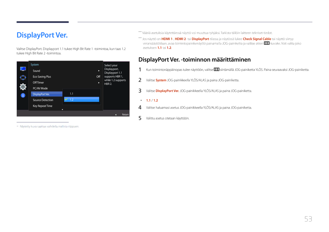 Samsung LS32E590CS/EN manual DisplayPort Ver. -toiminnon määrittäminen 