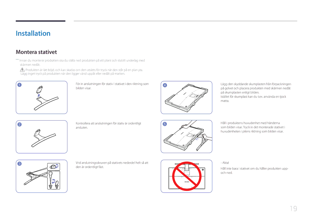 Samsung LS32E590CS/EN manual Installation, Montera stativet, Den är ordentligt fäst 