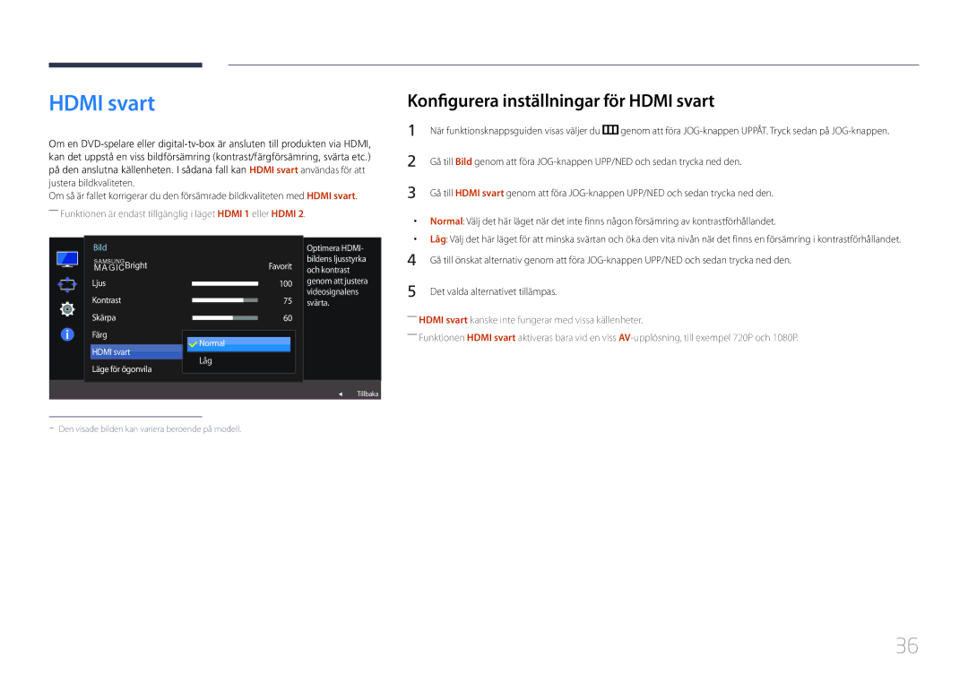 Samsung LS32E590CS/EN manual Konfigurera inställningar för Hdmi svart 