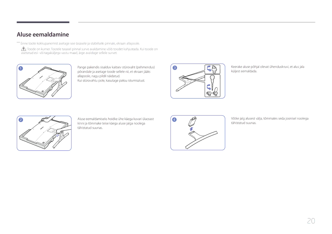 Samsung LS32E590CS/EN manual Aluse eemaldamine 