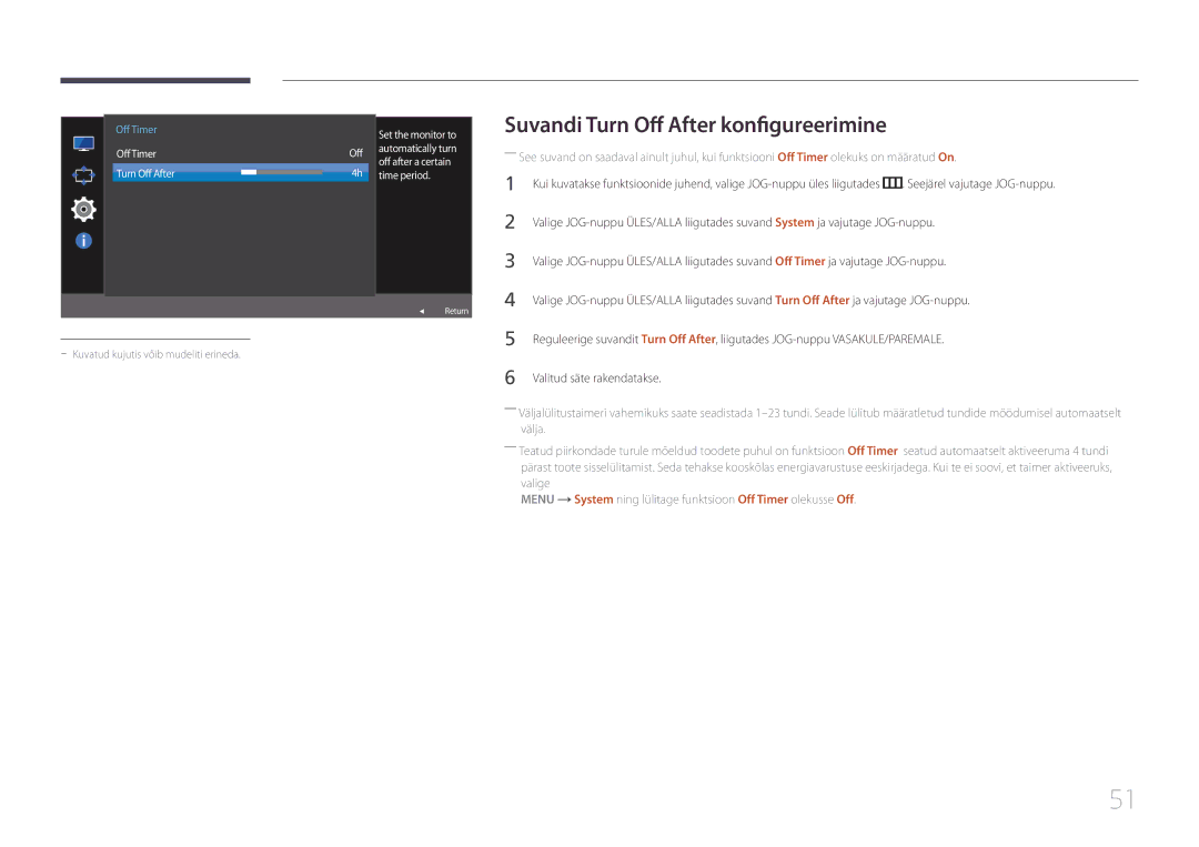 Samsung LS32E590CS/EN manual Suvandi Turn Off After konfigureerimine 