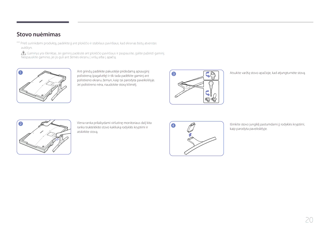 Samsung LS32E590CS/EN manual Stovo nuėmimas, Kaip parodyta paveikslėlyje 