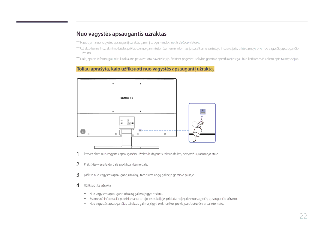 Samsung LS32E590CS/EN manual Nuo vagystės apsaugantis užraktas 