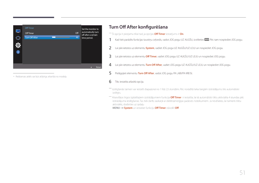 Samsung LS32E590CS/EN manual Turn Off After konfigurēšana, Set the monitor to 