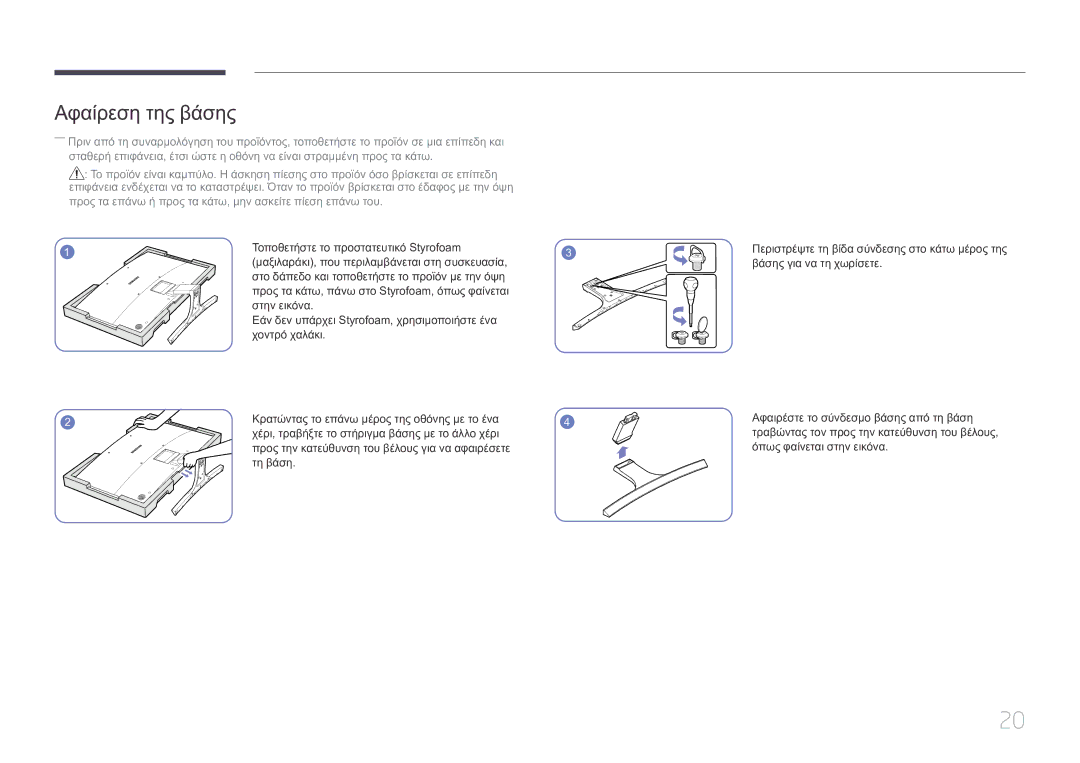 Samsung LS32E590CS/EN manual Αφαίρεση της βάσης 