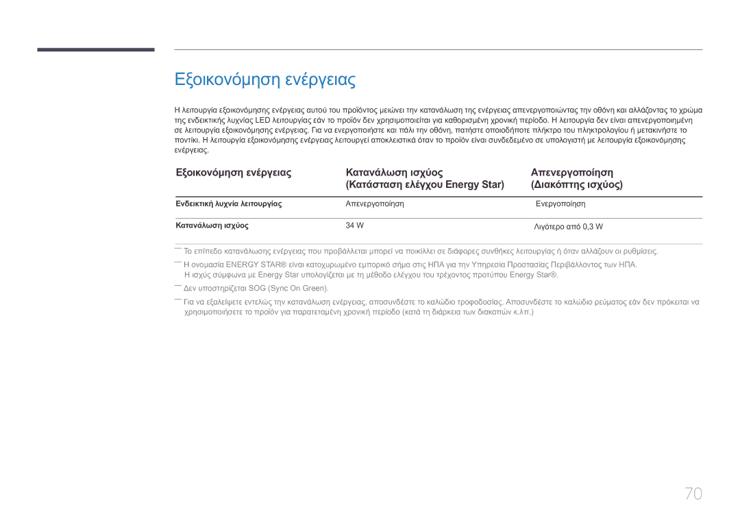 Samsung LS32E590CS/EN manual Εξοικονόμηση ενέργειας 