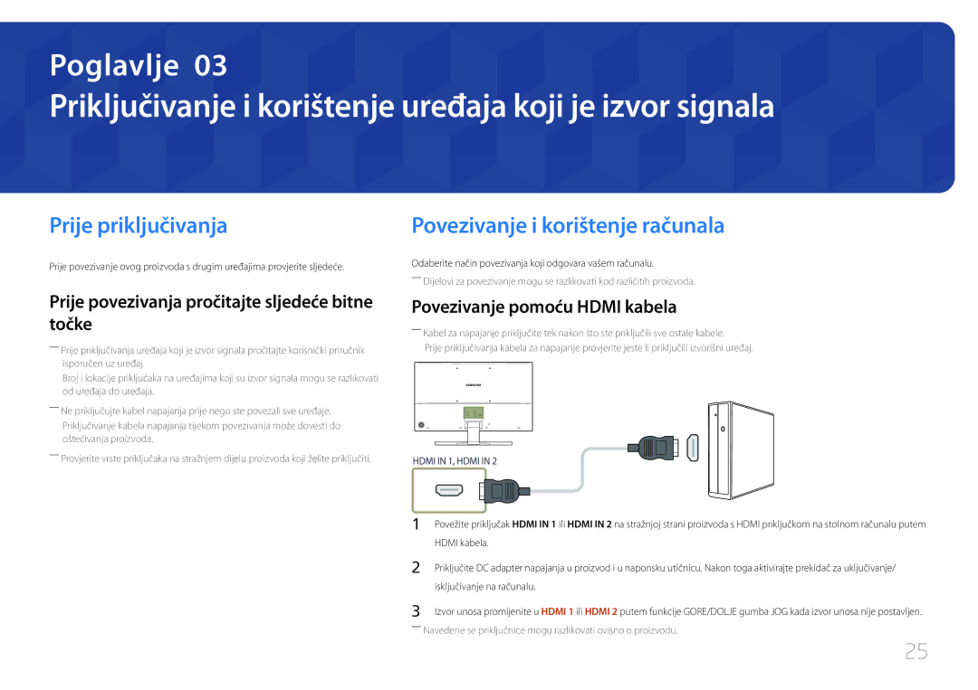 Samsung LS32E590CS/EN manual Priključivanje i korištenje uređaja koji je izvor signala, Prije priključivanja 