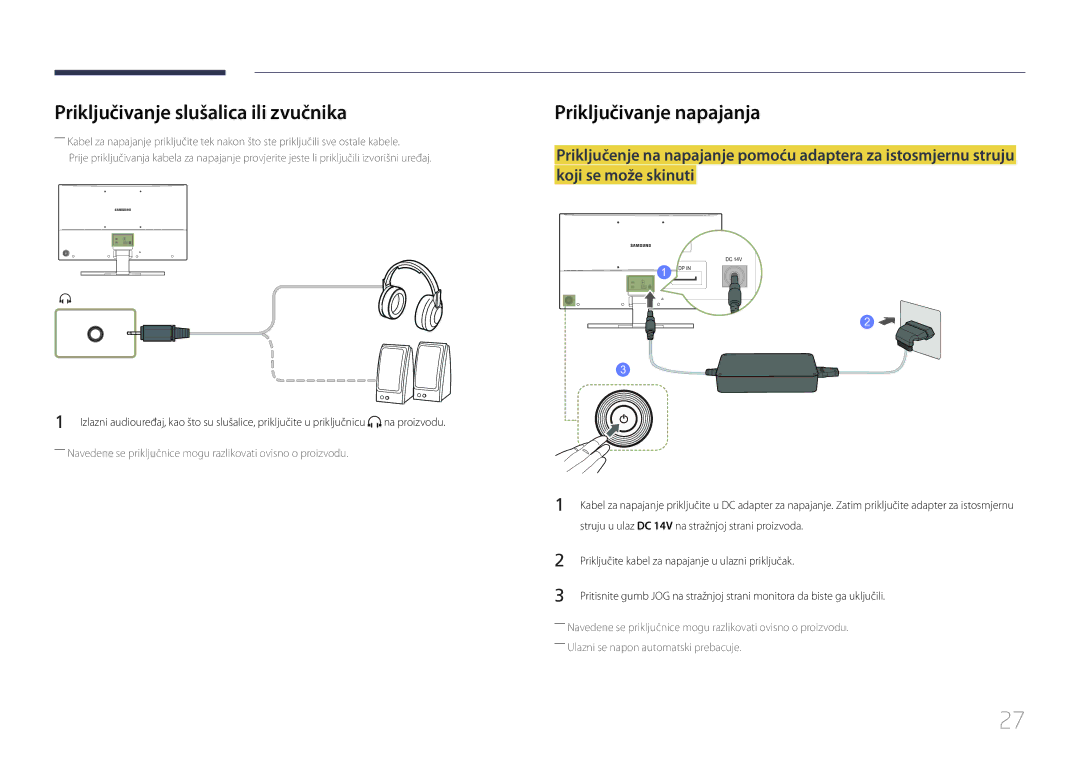 Samsung LS32E590CS/EN manual Priključivanje slušalica ili zvučnika, Priključivanje napajanja 