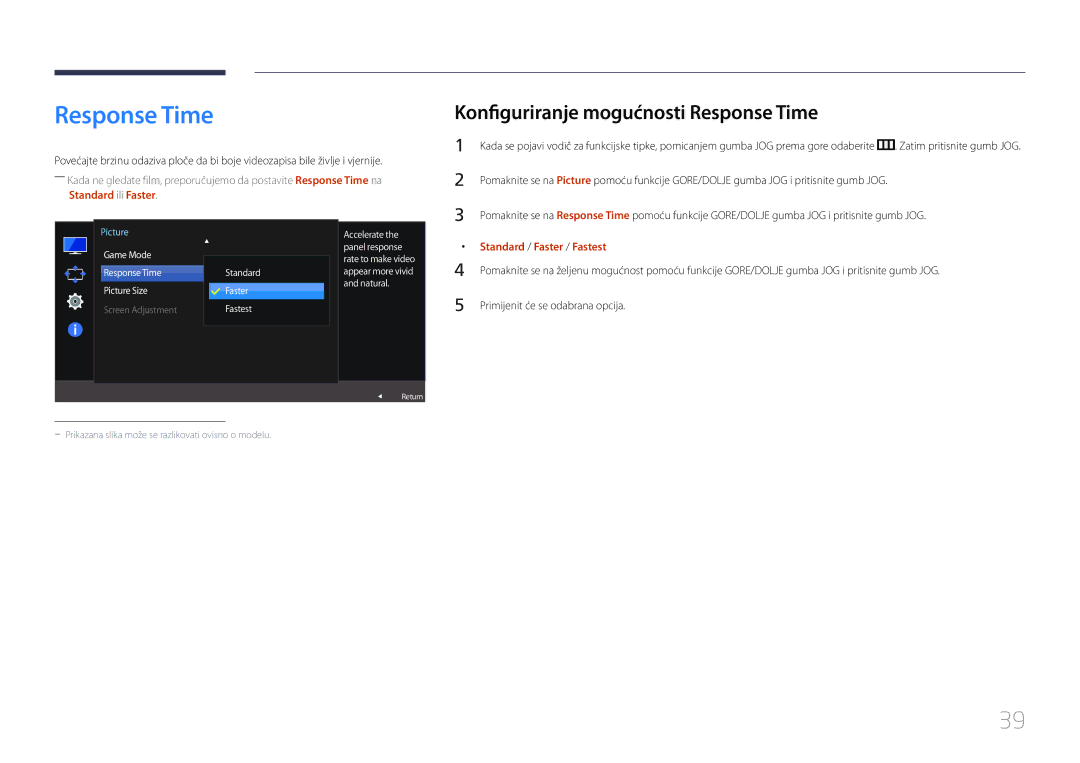 Samsung LS32E590CS/EN manual Konfiguriranje mogućnosti Response Time 