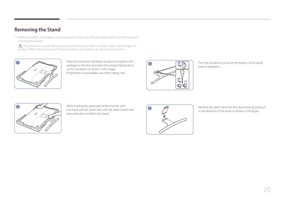 Samsung LS32E590CS/ZR, LS32E590CS/XV manual Removing the Stand 