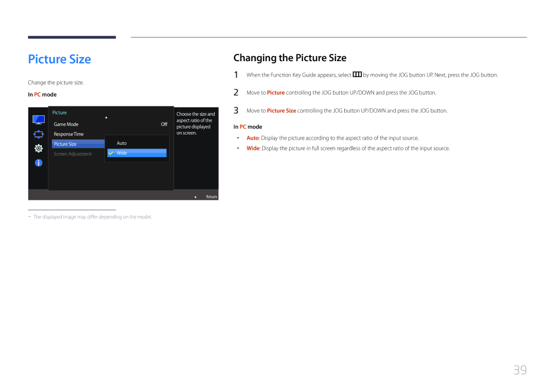 Samsung LS32E590CS/XV, LS32E590CS/ZR manual Changing the Picture Size, Change the picture size 