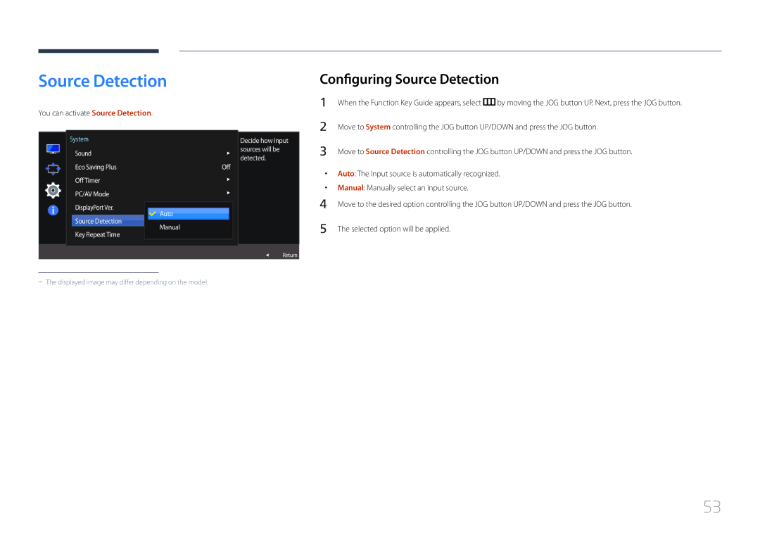 Samsung LS32E590CS/XV, LS32E590CS/ZR manual Configuring Source Detection, You can activate Source Detection 