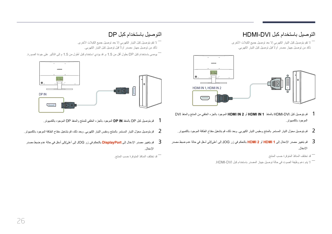 Samsung LS32E590CS/ZR manual Dp لبك مادختساب ليصوتلا, Hdmi-Dvi لبك مادختساب ليصوتلا 