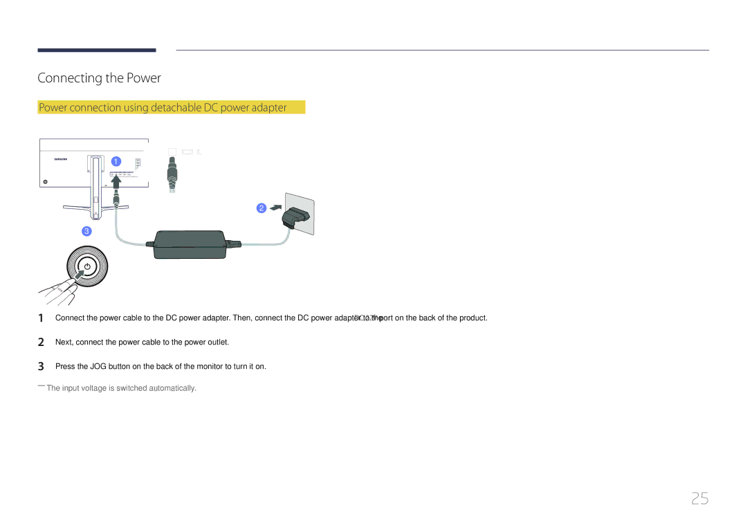 Samsung LS34E790CNS/CH, LS34E790CNS/EN manual Connecting the Power, Next, connect the power cable to the power outlet 