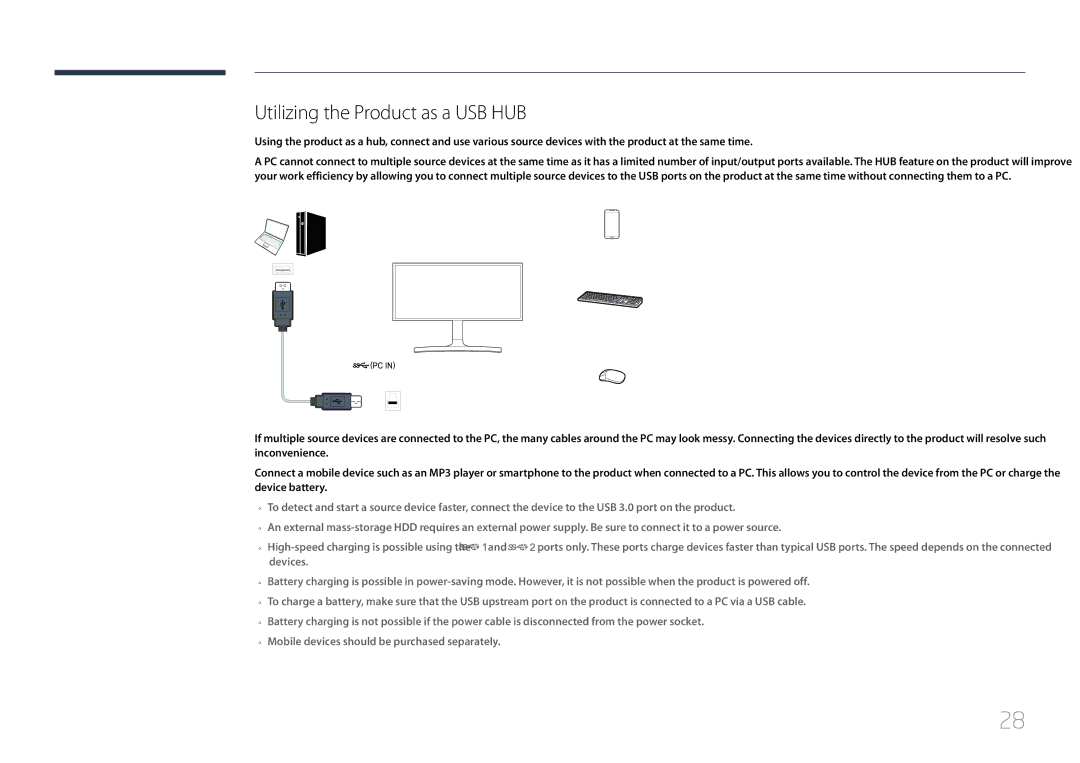 Samsung LS34E790CNS/EN, LS34E790CNS/CH manual Utilizing the Product as a USB HUB 