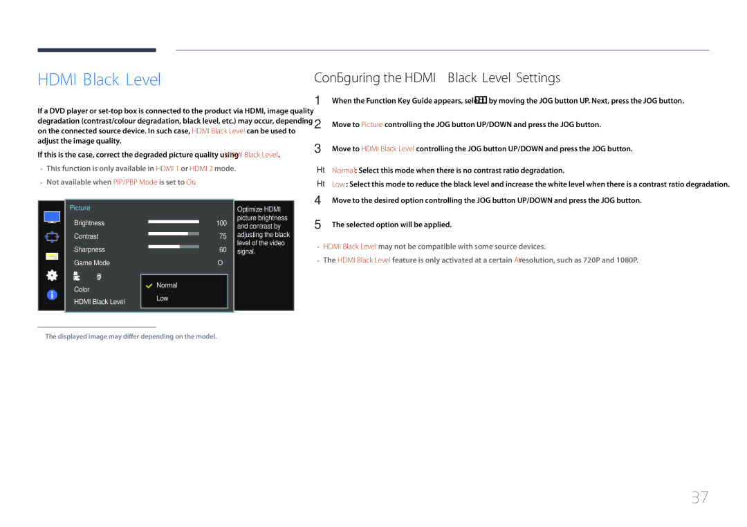 Samsung LS34E790CNS/CH, LS34E790CNS/EN manual Configuring the Hdmi Black Level Settings 