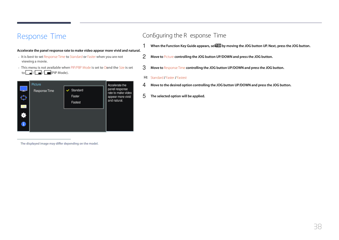 Samsung LS34E790CNS/EN, LS34E790CNS/CH manual Configuring the Response Time, Standard / Faster / Fastest 