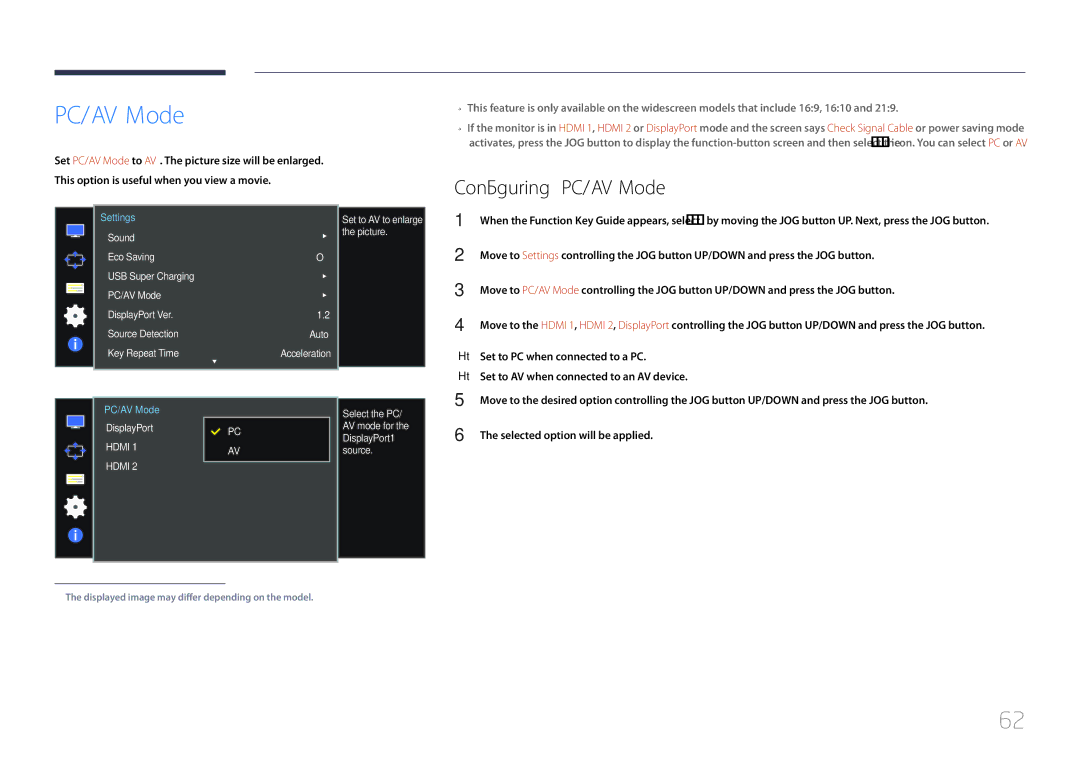 Samsung LS34E790CNS/EN, LS34E790CNS/CH manual Configuring PC/AV Mode 